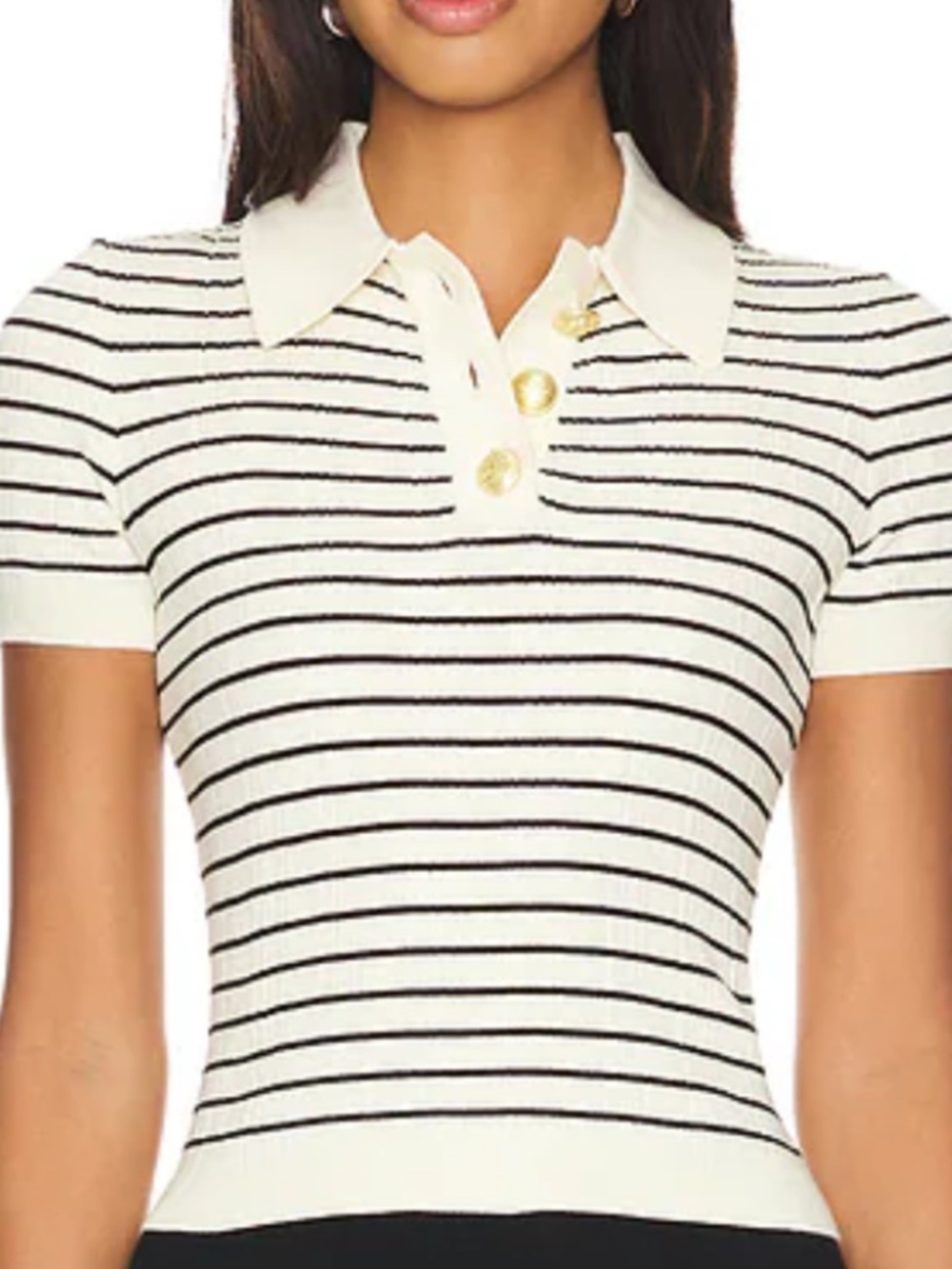 Lovers + Friends Striped Short-Sleeve Polo Top in Cream/Black